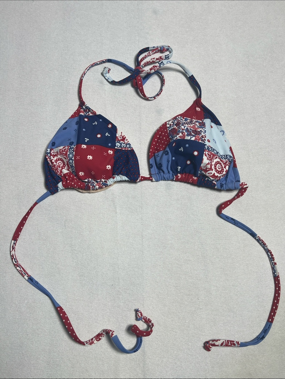 Old Navy Red Blue Patchwork Triangle Bikini Top